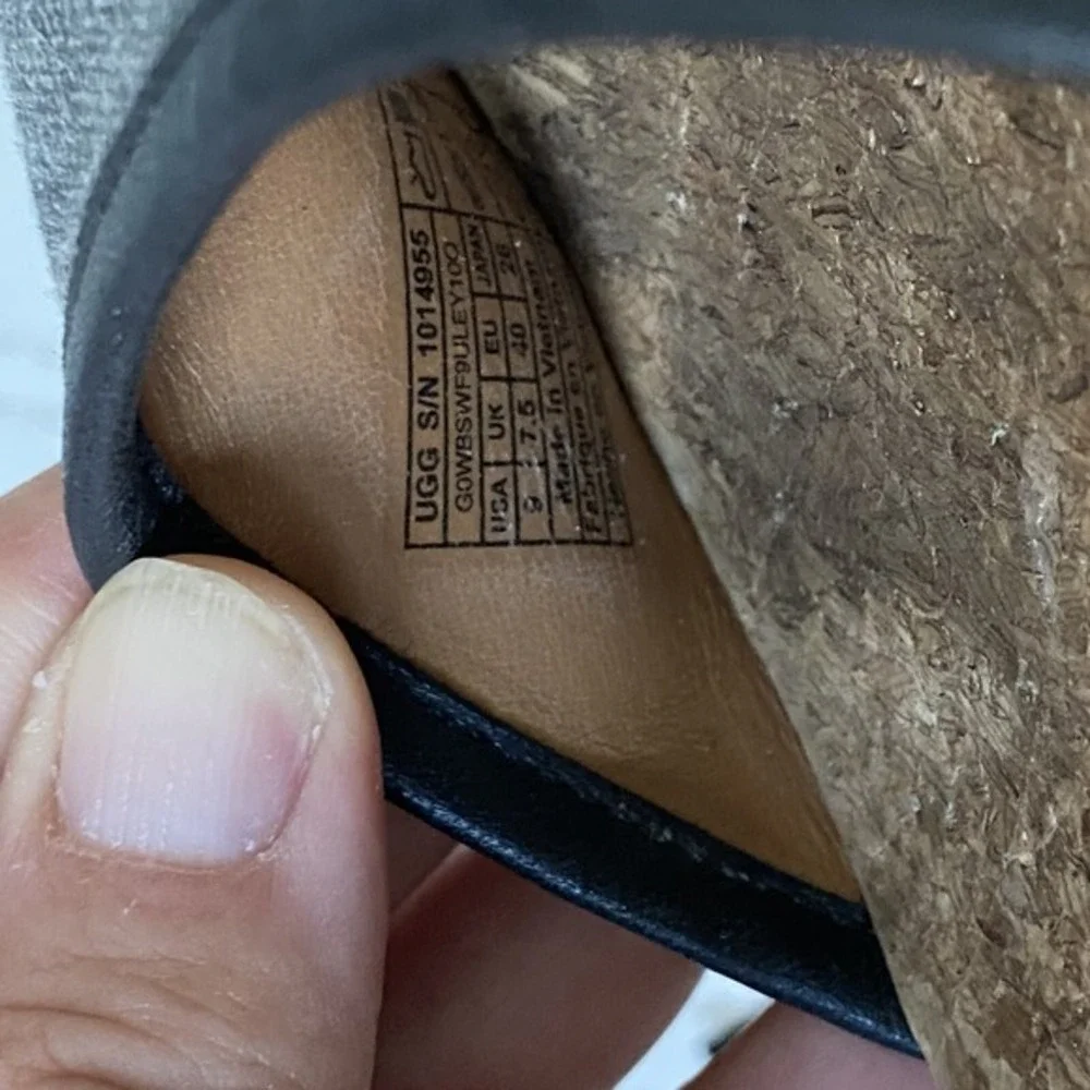 UGG Amell Canvas Sandals Sz 9 Grey‎ Black Ankle Tie Espadrilles Cork